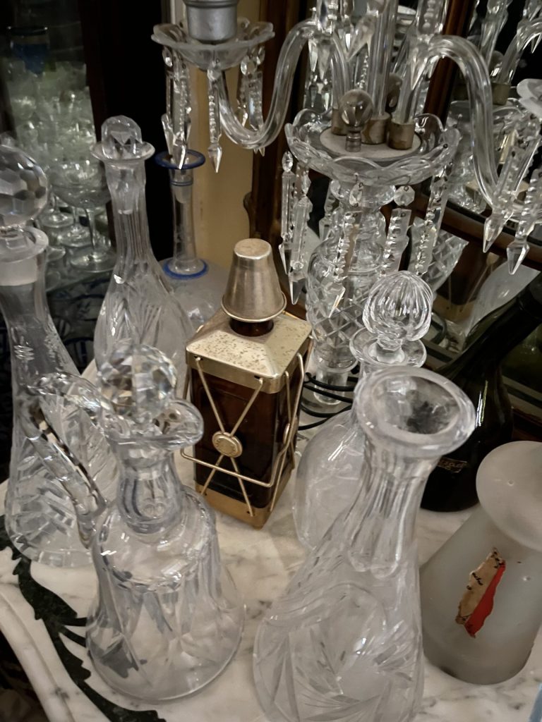 Cuban crystal decanters in cuban antiques shop