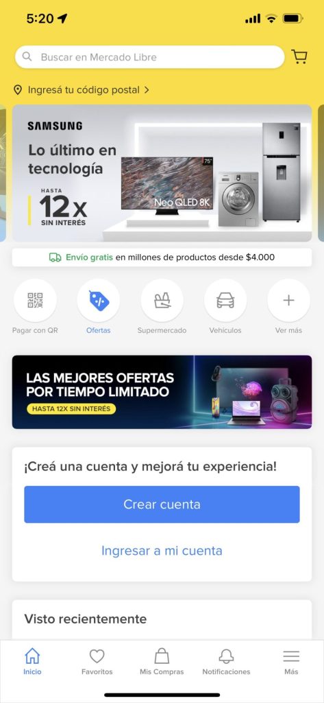 Mercado Libre mobile app for Argentina