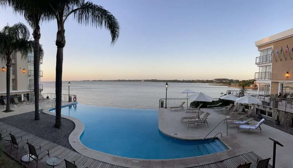 View out over the pool from Radisson Hotel Colonia del Sacramento