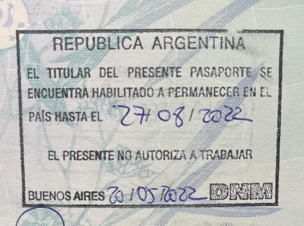 Argentina tourist visa extension stamp
