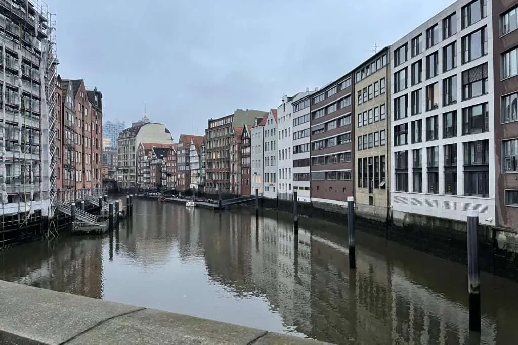 Canal in Speicherstadt near Rathausmarkt Hamburg