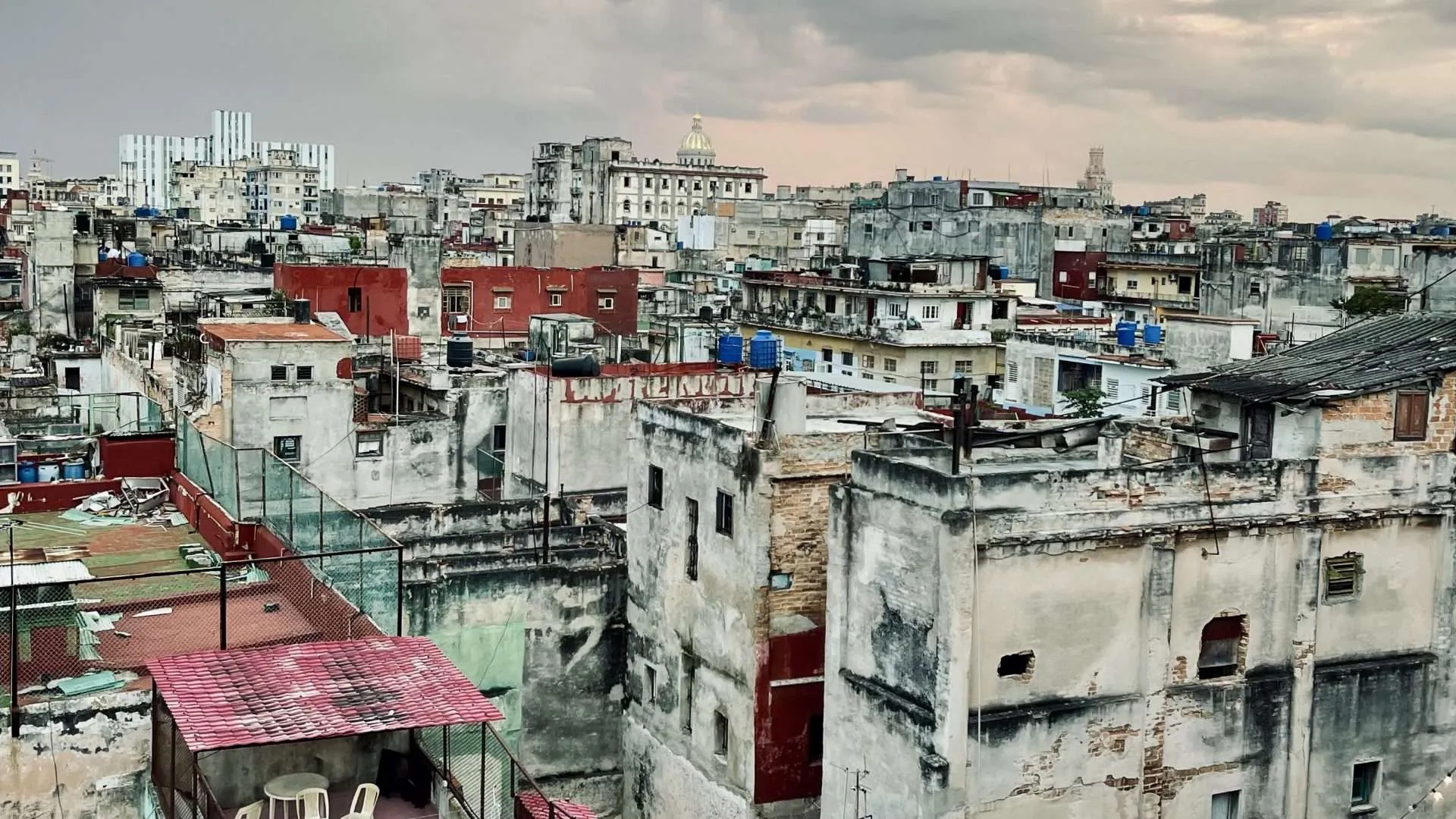 Rooftop view over Central Havana, towards the National Capital in Havana, Cuba.
