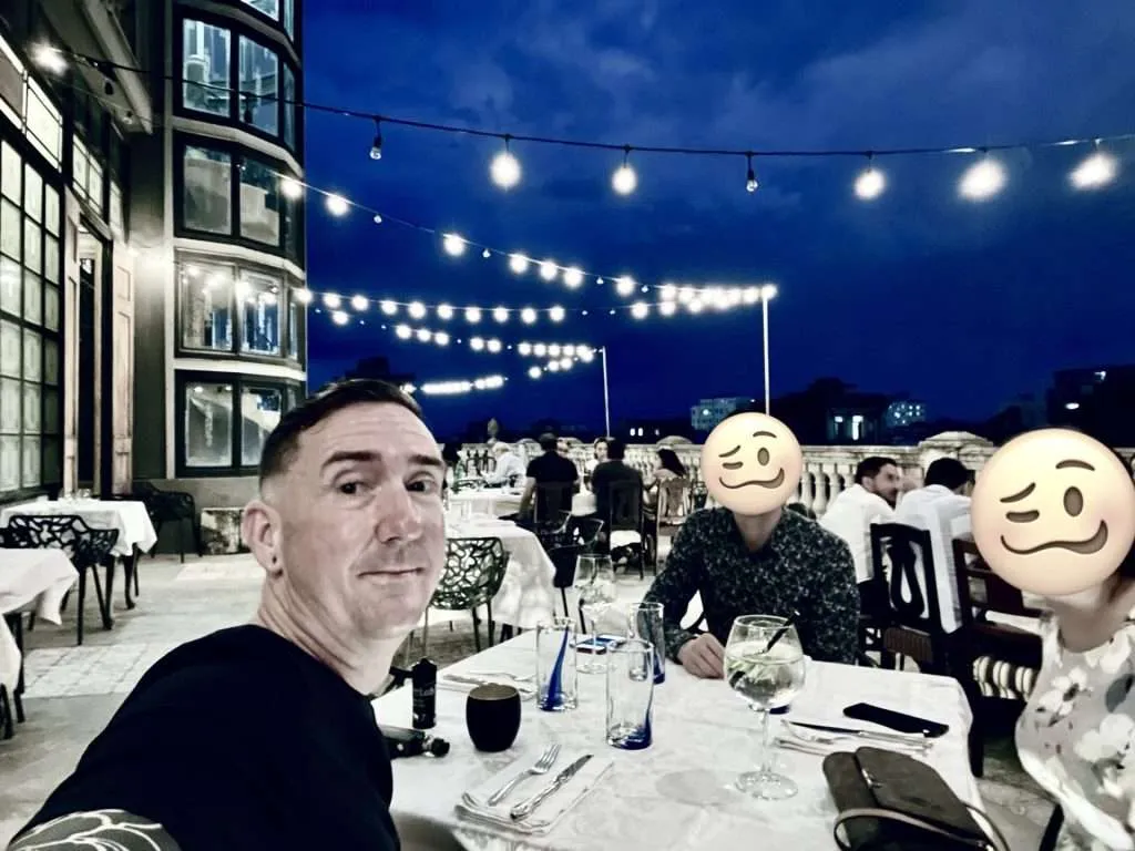 Having dinner at La Guarida in Havana, Cuba.