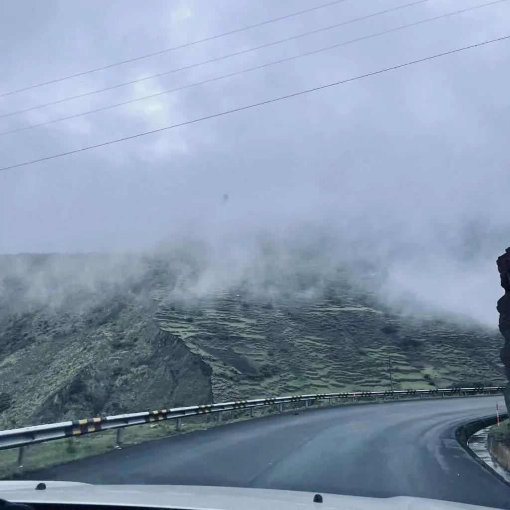 Driving through the clouds on the road trip from Cusco to Puerto Maldonado